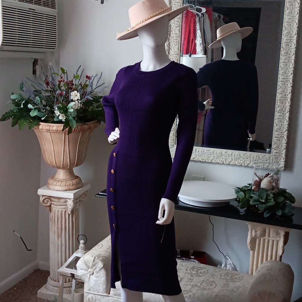 Nina Leonard Deep Purple Long Sleeve Dress - Picture 5 of 5